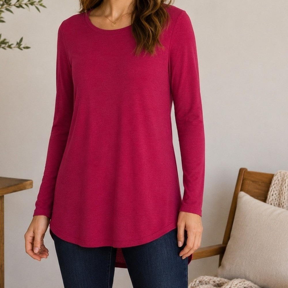 J Jill PureJill Tunic Top Jewel Tone Long Sleeve Swing Knit Boho Lagenlook Comfy